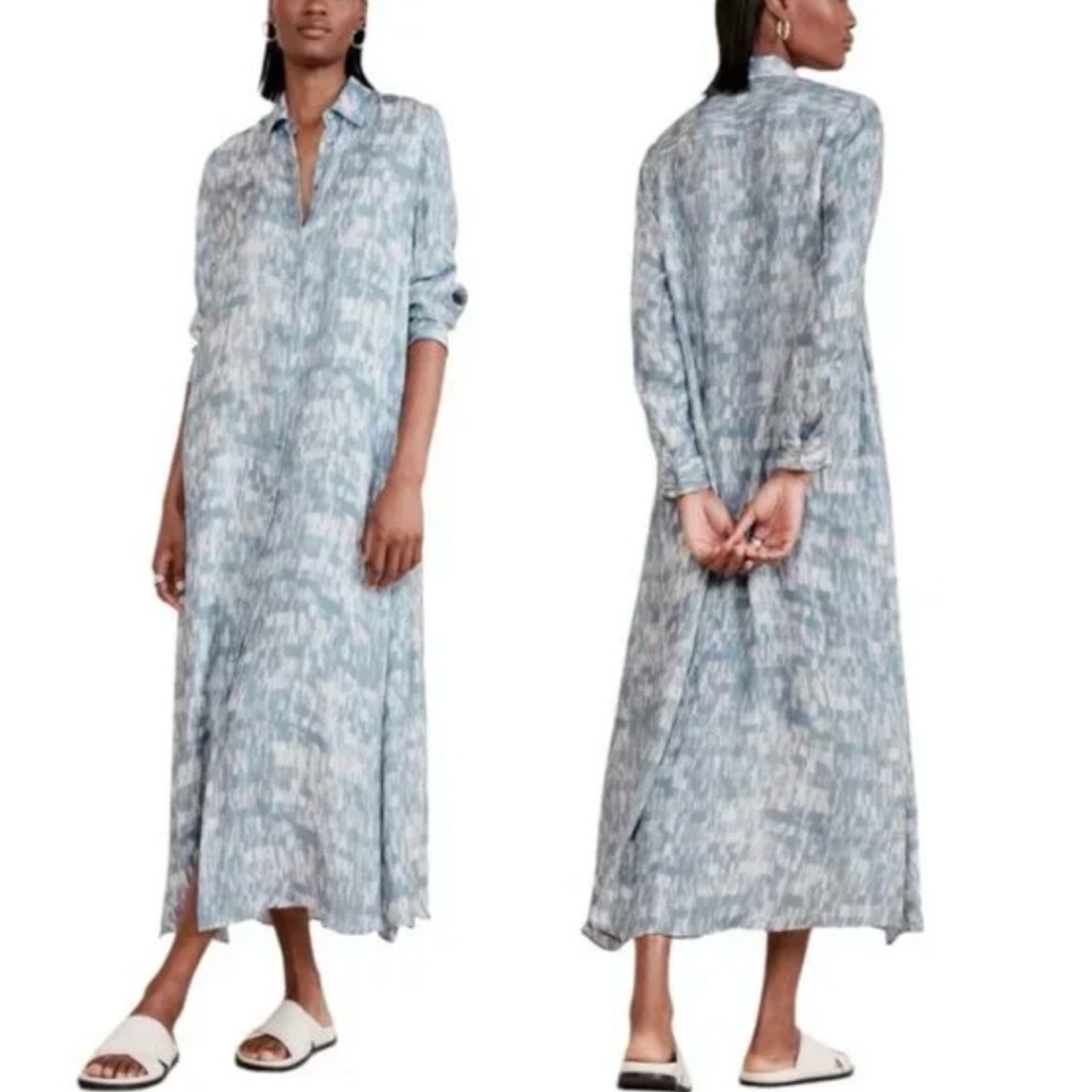 Banana Republic Alani Blue Allover Print Long Sleeve Maxi Shirt Dress XL/XXL NWT - Picture 6 of 12
